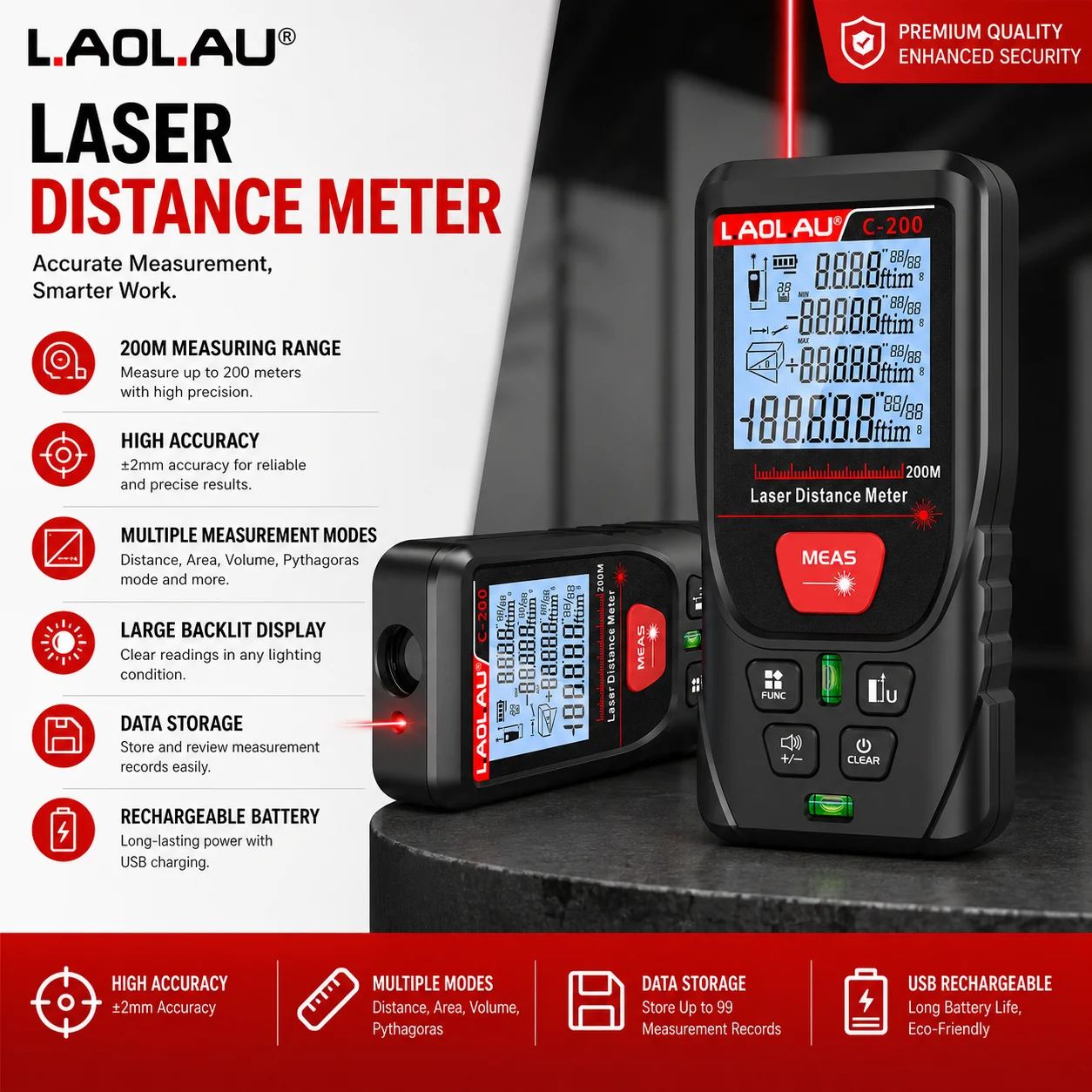 Power Tools That Are Green - Telemetro laser digitale LAOLAU con raggio